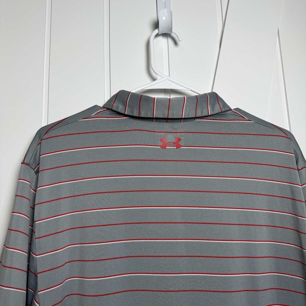 Under Armour Men's Loose Heat Gear golf polo shirt Large Activewear Gray Striped - Picture 9 of 10